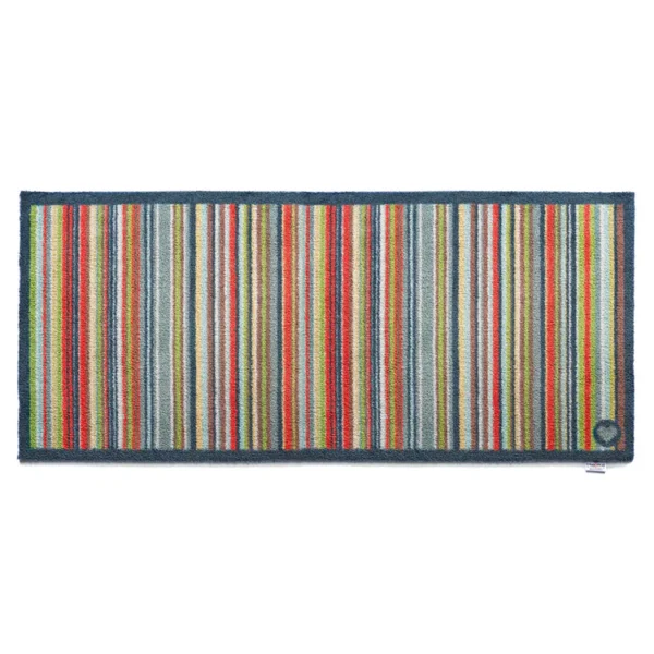 Tapis Coton De Couloir Rayures Vert-Bleu