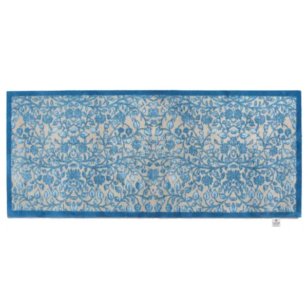 Tapis Lavable de Couloir Fleurs Bleues