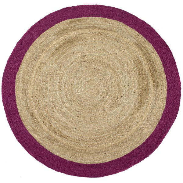 Tapis Rond Jute Bordure Rose