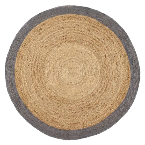 Tapis Naturel Rond Jute Bord Gris